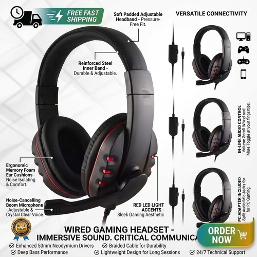 Wired gaming headset - wired,
